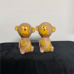 Vintage Sock Puppet Monkey Salt and Pepper Shakers - Yellow Brown
